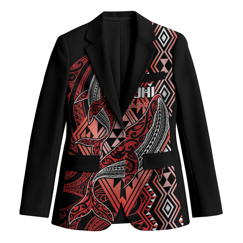 Aotearoa Iwi Ngapuhi Personalised Blazer NZ Maori Humpback Whale Taniko Motifs LT14 Unisex Red - Polynesian Pride