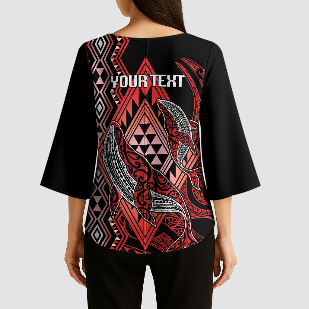 Aotearoa Iwi Ngapuhi Personalised Kimono Sleeve Blouse NZ Maori Humpback Whale Taniko Motifs LT14 - Polynesian Pride