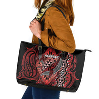 Aotearoa Iwi Ngapuhi Leather Tote Bag NZ Maori Humpback Whale Taniko Motifs LT14 Red - Polynesian Pride