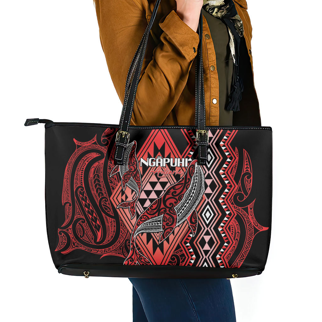 Aotearoa Iwi Ngapuhi Leather Tote Bag NZ Maori Humpback Whale Taniko Motifs LT14 - Polynesian Pride