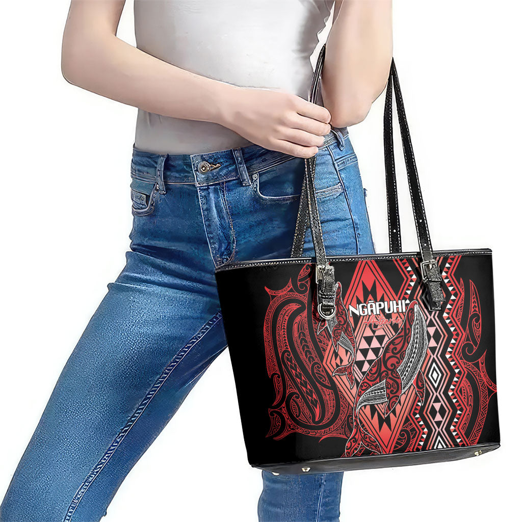 Aotearoa Iwi Ngapuhi Leather Tote Bag NZ Maori Humpback Whale Taniko Motifs LT14 - Polynesian Pride
