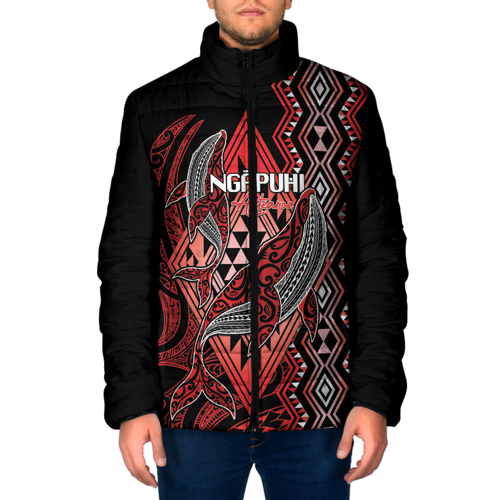 Aotearoa Iwi Ngapuhi Personalised Padded Jacket NZ Maori Humpback Whale Taniko Motifs LT14 Men Red - Polynesian Pride