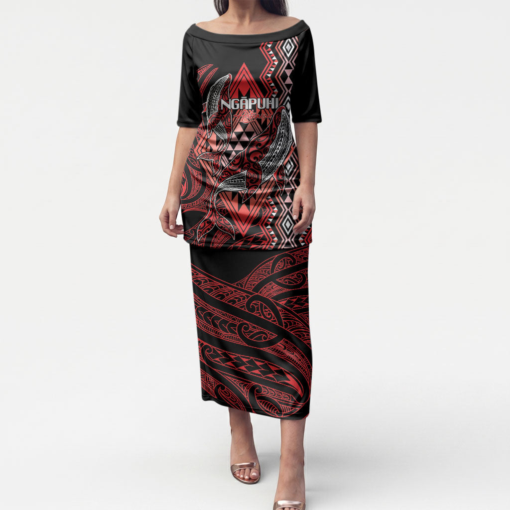 Aotearoa Iwi Ngapuhi Personalised Puletasi NZ Maori Humpback Whale Taniko Motifs LT14 Long Dress Red - Polynesian Pride