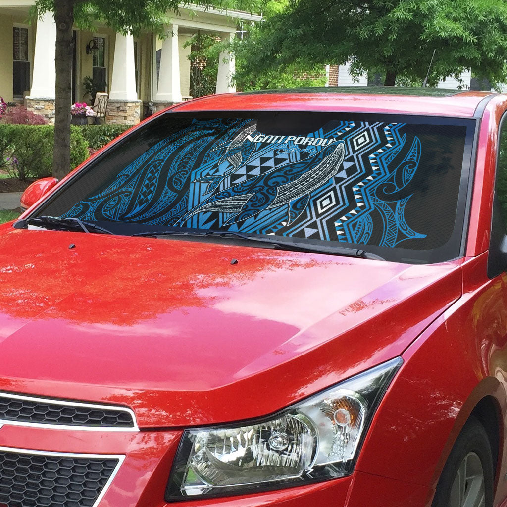 Aotearoa Iwi Ngati Porou Auto Sun Shade NZ Maori Humpback Whale Taniko Motifs LT14 - Polynesian Pride