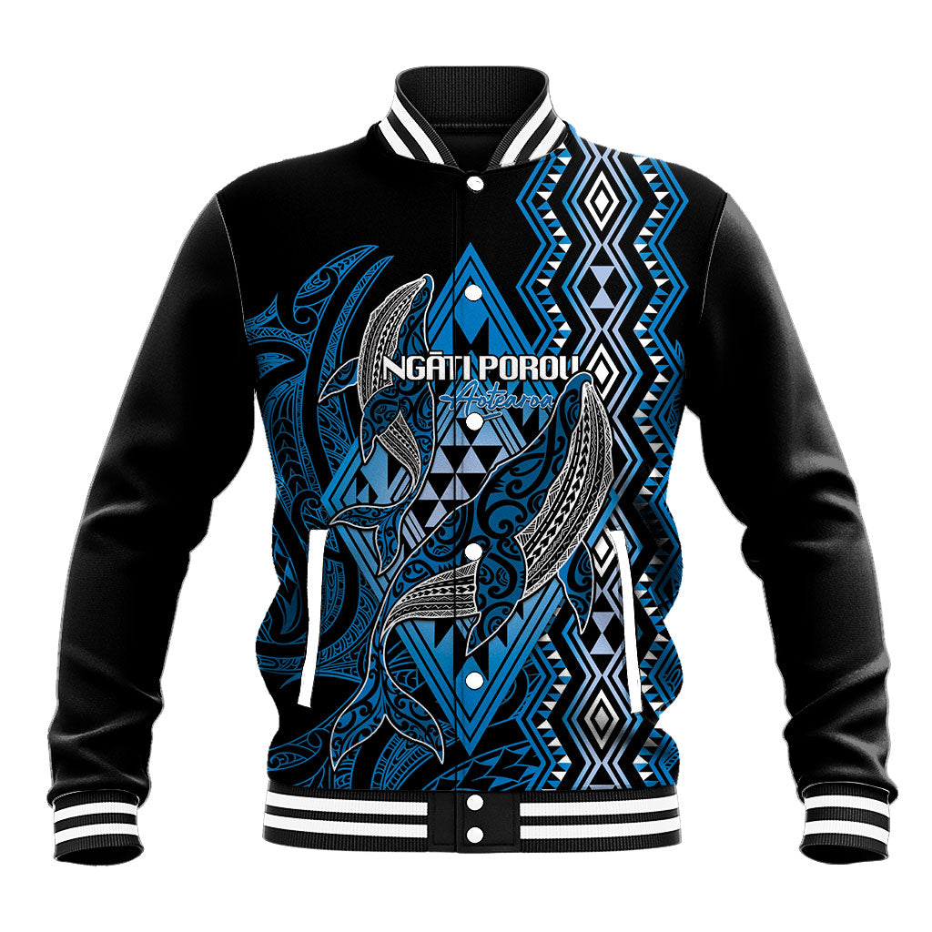 Aotearoa Iwi Ngati Porou Personalised Baseball Jacket NZ Maori Humpback Whale Taniko Motifs LT14 Unisex Blue - Polynesian Pride