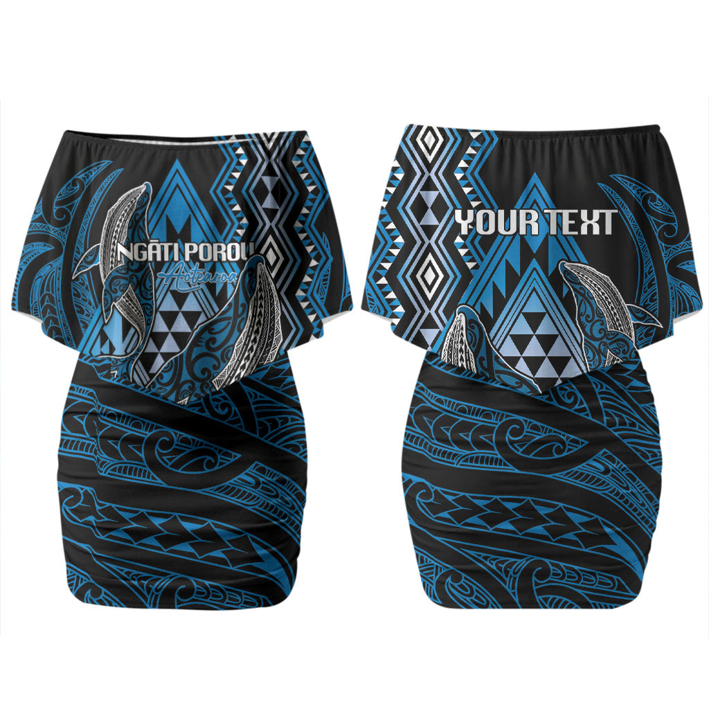 Aotearoa Iwi Ngati Porou Personalised Couples Matching Off Shoulder Short Dress and Long Sleeve Button Shirt NZ Maori Humpback Whale Taniko Motifs LT14 - Polynesian Pride