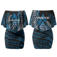 Aotearoa Iwi Ngati Porou Personalised Couples Matching Off Shoulder Short Dress and Long Sleeve Button Shirt NZ Maori Humpback Whale Taniko Motifs LT14 - Polynesian Pride