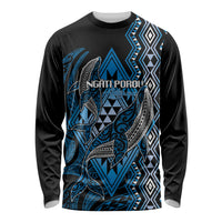 Aotearoa Iwi Ngati Porou Personalised Long Sleeve Shirt NZ Maori Humpback Whale Taniko Motifs LT14 Unisex Blue - Polynesian Pride