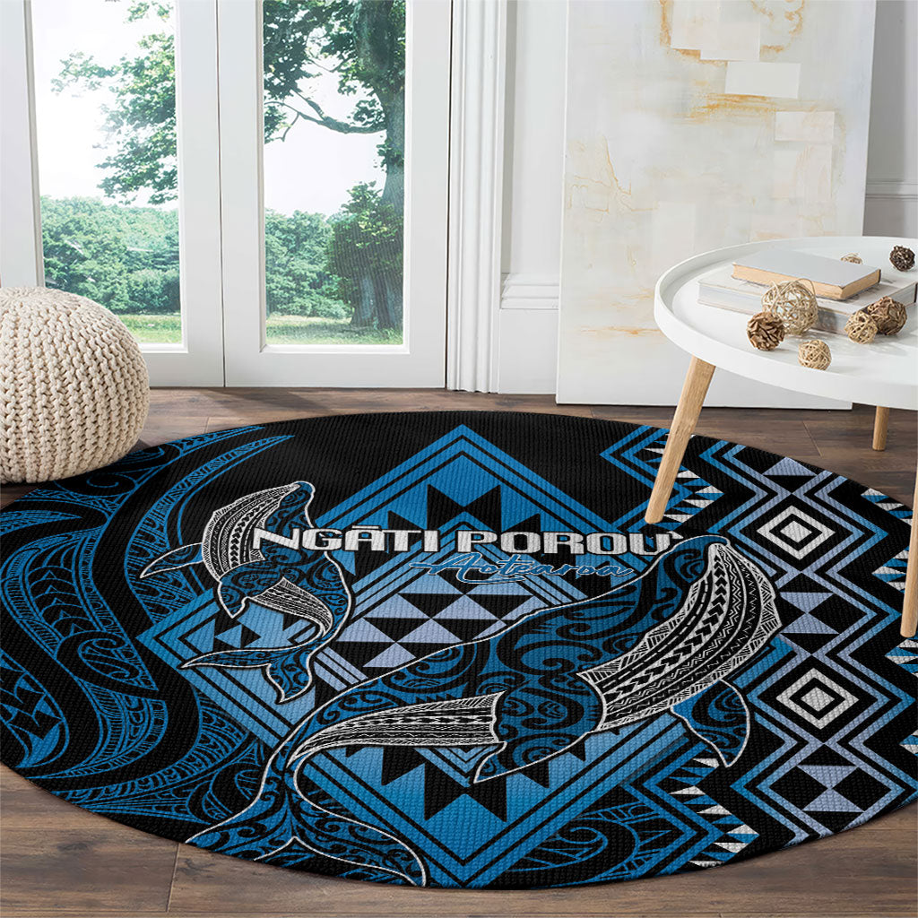 Aotearoa Iwi Ngati Porou Round Carpet NZ Maori Humpback Whale Taniko Motifs LT14 - Polynesian Pride