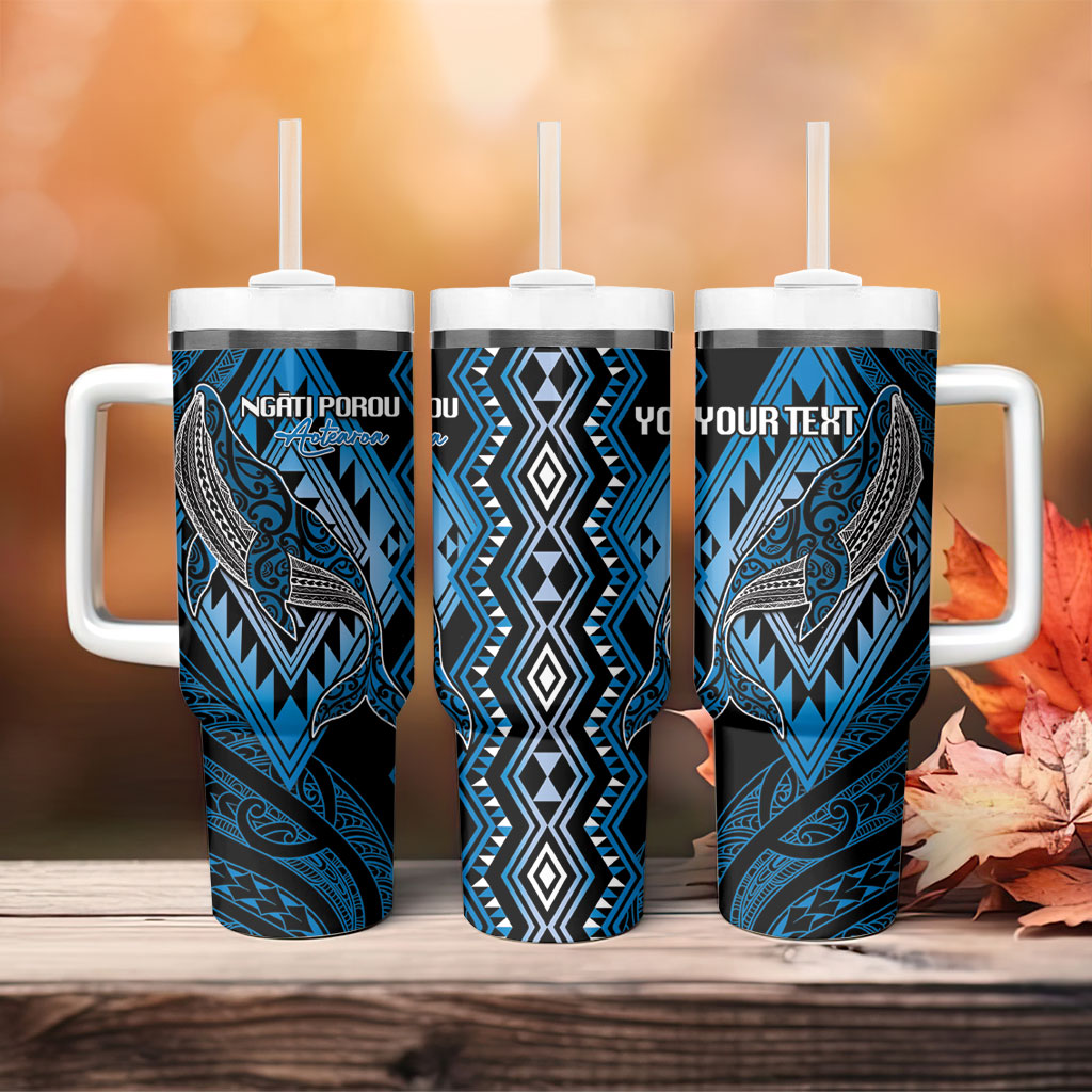 Aotearoa Iwi Ngati Porou Personalised Tumbler With Handle NZ Maori Humpback Whale Taniko Motifs LT14 - Polynesian Pride