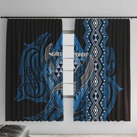 Aotearoa Iwi Ngati Porou Window Curtain NZ Maori Humpback Whale Taniko Motifs LT14 With Hooks Blue - Polynesian Pride