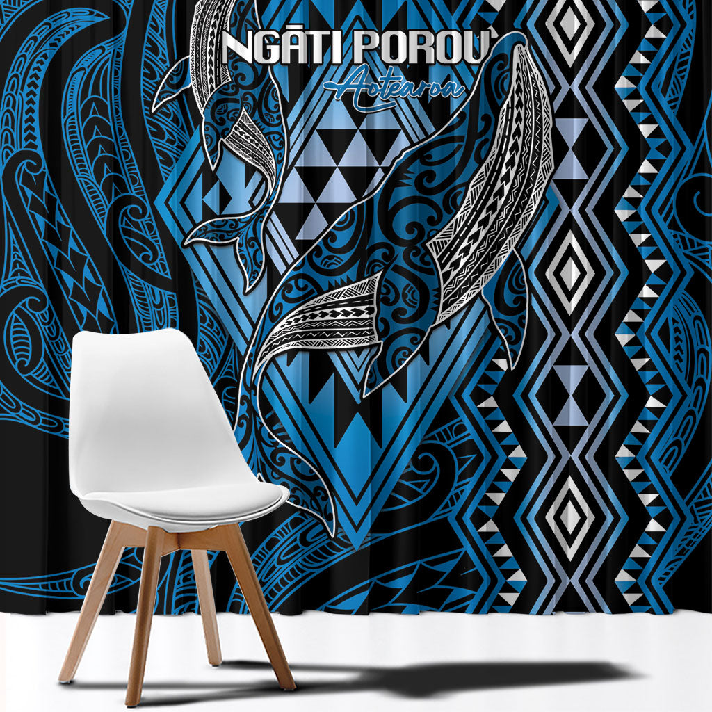 Aotearoa Iwi Ngati Porou Window Curtain NZ Maori Humpback Whale Taniko Motifs LT14 - Polynesian Pride