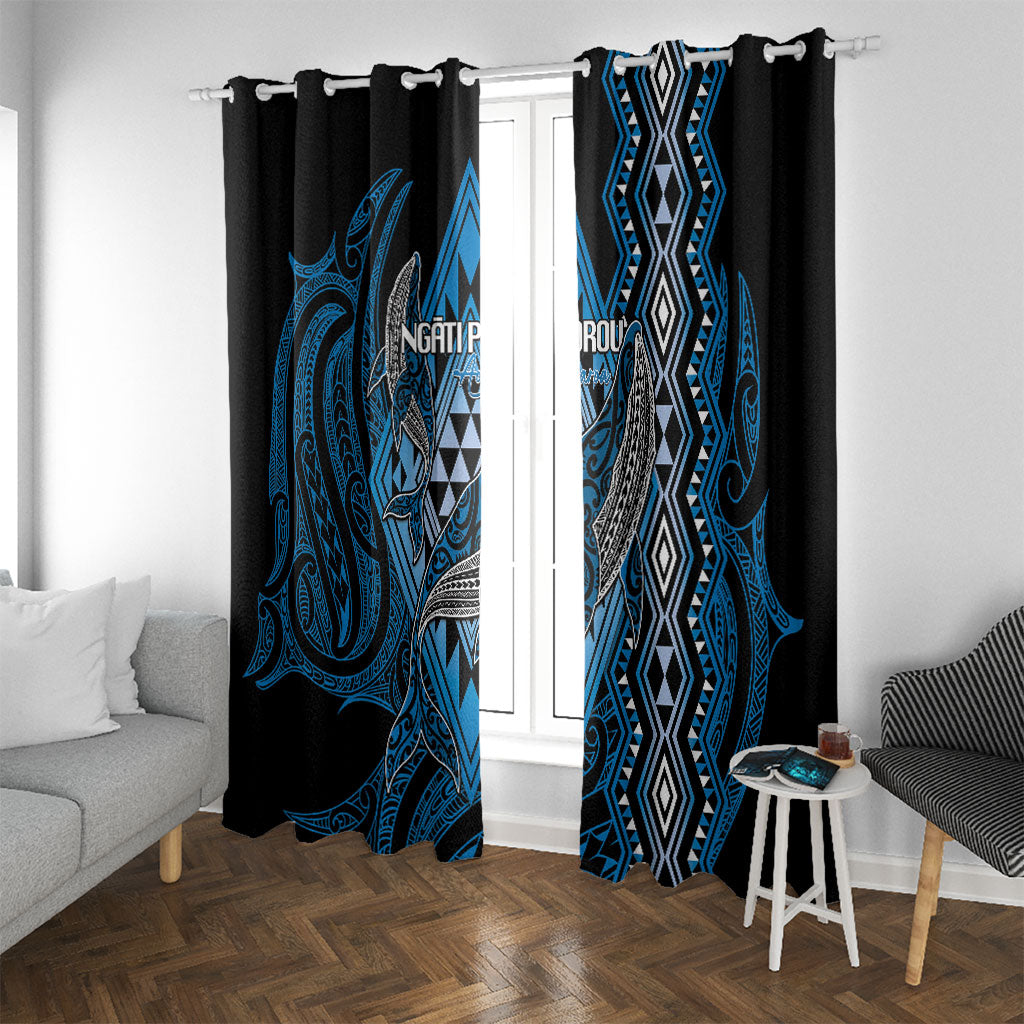 Aotearoa Iwi Ngati Porou Window Curtain NZ Maori Humpback Whale Taniko Motifs LT14 With Grommets Blue - Polynesian Pride