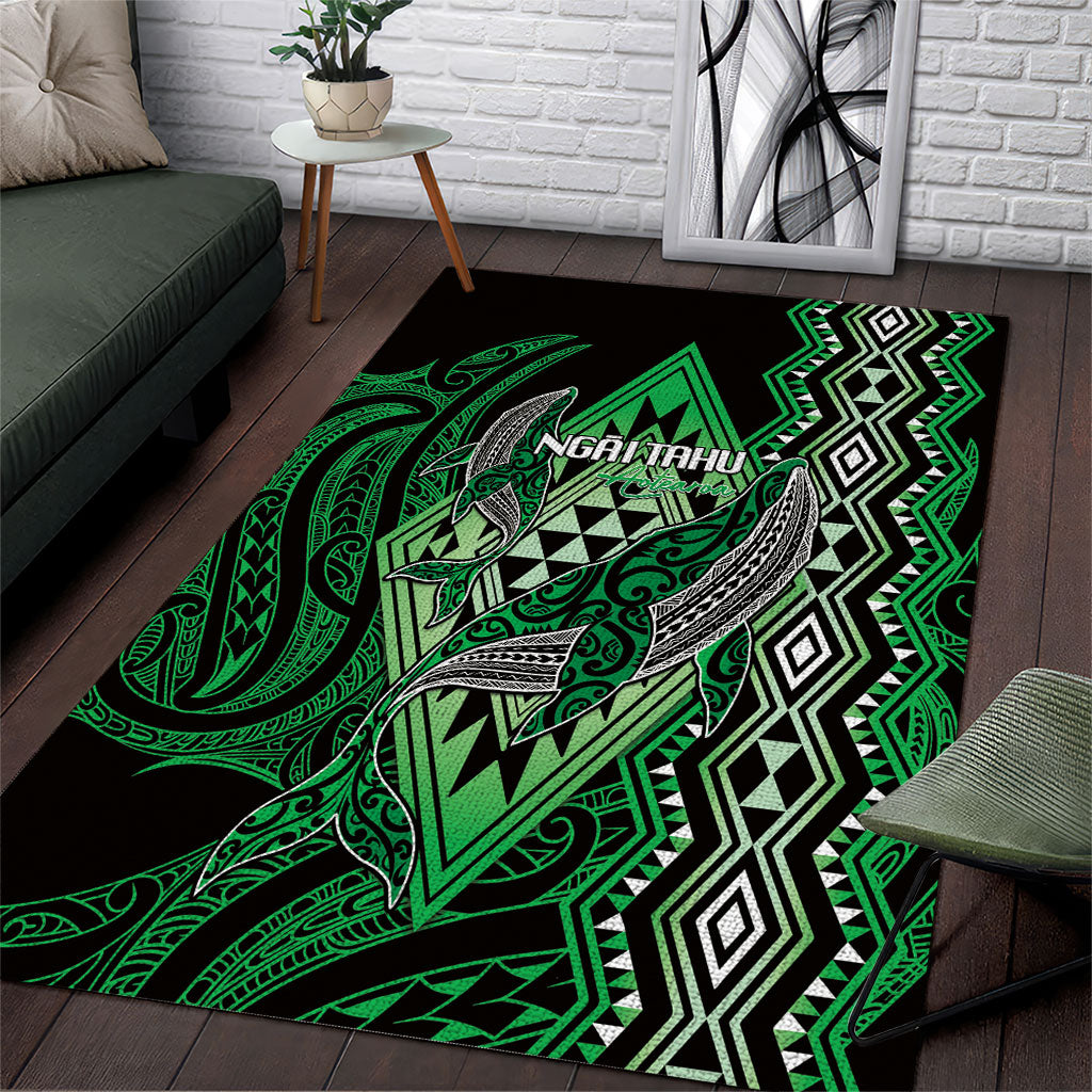Aotearoa Iwi Ngai Tahu Area Rug NZ Maori Humpback Whale Taniko Motifs LT14 Green - Polynesian Pride