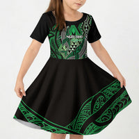 Aotearoa Iwi Ngai Tahu Personalised Kid Short Sleeve Dress NZ Maori Humpback Whale Taniko Motifs LT14 KID Green - Polynesian Pride