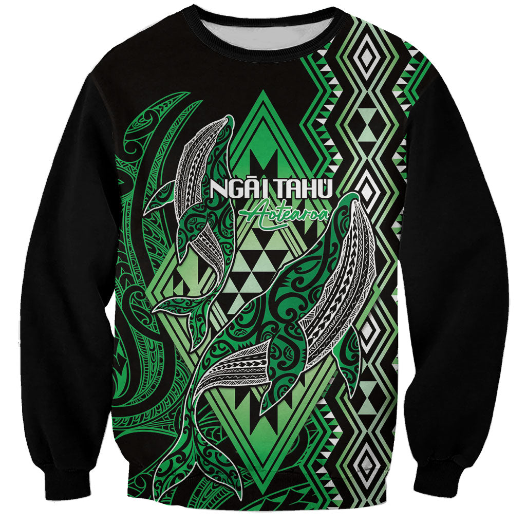 Aotearoa Iwi Ngai Tahu Personalised Sweatshirt NZ Maori Humpback Whale Taniko Motifs LT14 Unisex Green - Polynesian Pride