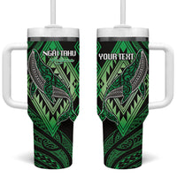 Aotearoa Iwi Ngai Tahu Personalised Tumbler With Handle NZ Maori Humpback Whale Taniko Motifs LT14 One Size: 40 oz Green - Polynesian Pride