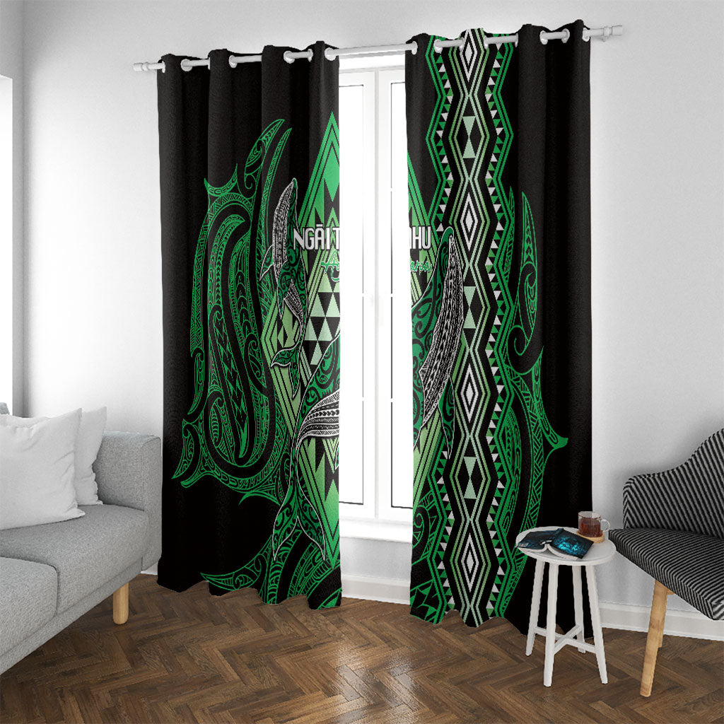 Aotearoa Iwi Ngai Tahu Window Curtain NZ Maori Humpback Whale Taniko Motifs LT14 With Grommets Green - Polynesian Pride