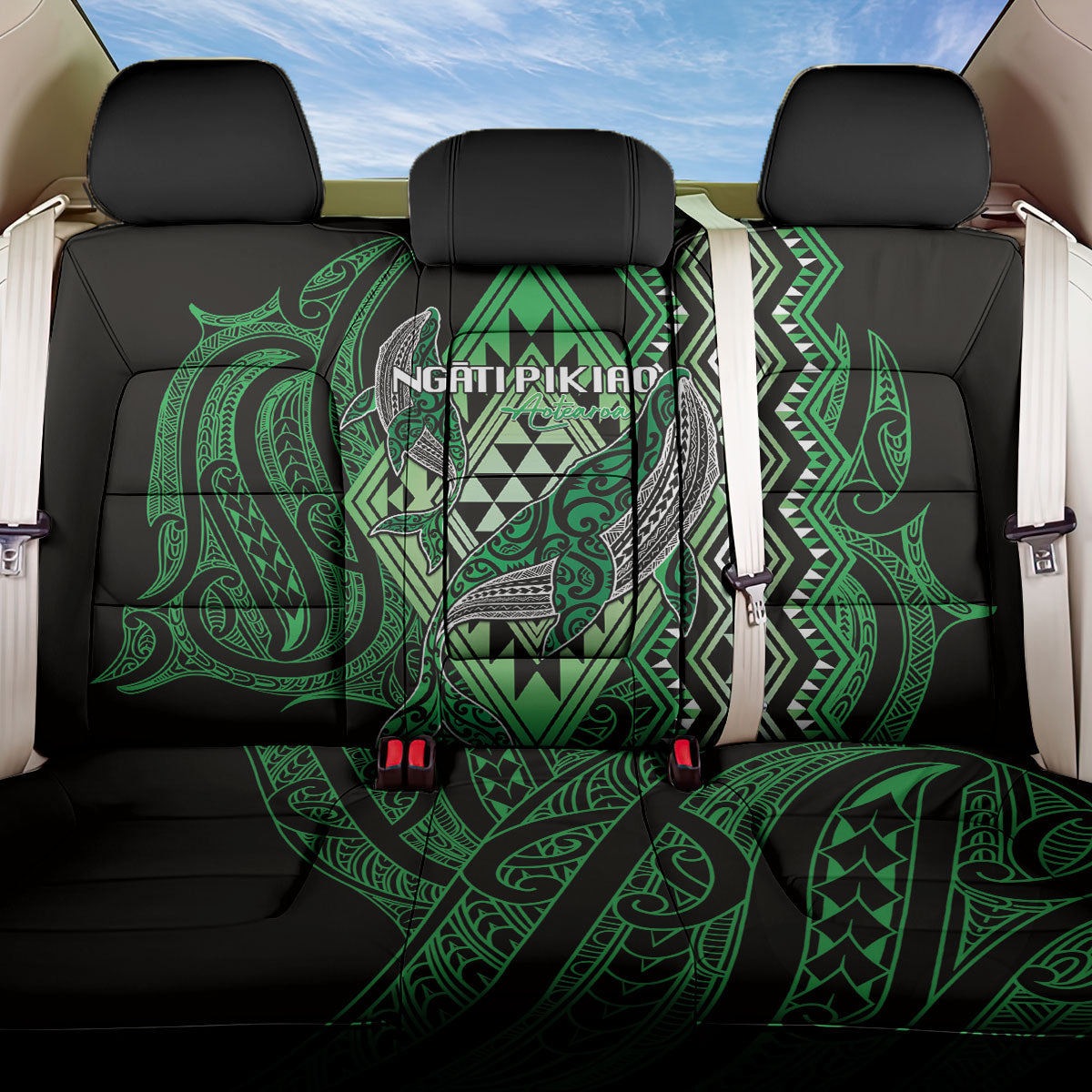 Aotearoa Iwi Ngati Pikiao Back Car Seat Cover NZ Maori Humpback Whale Taniko Motifs
