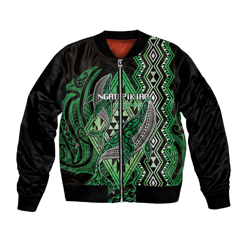 Aotearoa Iwi Ngati Pikiao Personalised Bomber Jacket NZ Maori Humpback Whale Taniko Motifs LT14 Unisex Green - Polynesian Pride