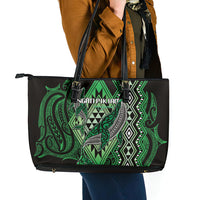 Aotearoa Iwi Ngati Pikiao Leather Tote Bag NZ Maori Humpback Whale Taniko Motifs LT14 - Polynesian Pride
