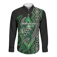 Aotearoa Iwi Ngati Pikiao Personalised Long Sleeve Button Shirt NZ Maori Humpback Whale Taniko Motifs LT14 Unisex Green - Polynesian Pride