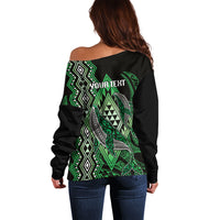 Aotearoa Iwi Ngati Pikiao Personalised Off Shoulder Sweater NZ Maori Humpback Whale Taniko Motifs LT14 - Polynesian Pride