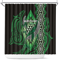 Aotearoa Iwi Ngati Pikiao Shower Curtain NZ Maori Humpback Whale Taniko Motifs LT14 Green - Polynesian Pride