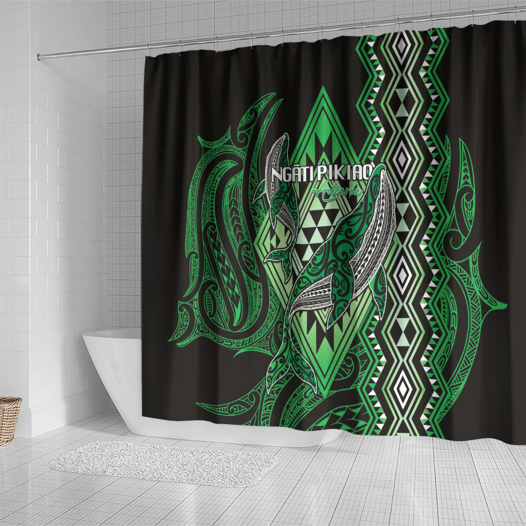 Aotearoa Iwi Ngati Pikiao Shower Curtain NZ Maori Humpback Whale Taniko Motifs LT14 - Polynesian Pride