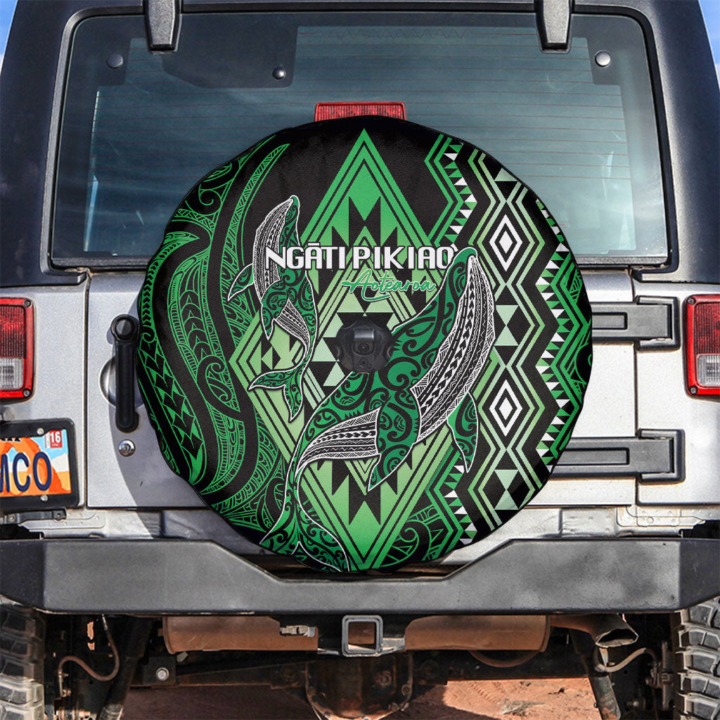 Aotearoa Iwi Ngati Pikiao Spare Tire Cover NZ Maori Humpback Whale Taniko Motifs LT14 Green - Polynesian Pride