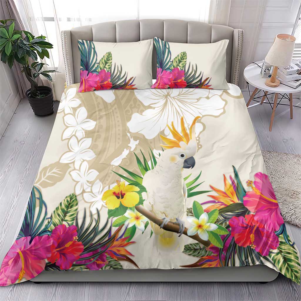 New Zealand Cacatua Galerita Bedding Set Aotearoa Cockatoo Tropical Flowers