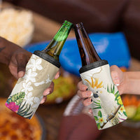 New Zealand Cacatua Galerita 4 in 1 Can Cooler Tumbler Aotearoa Cockatoo Tropical Flowers LT14 - Polynesian Pride