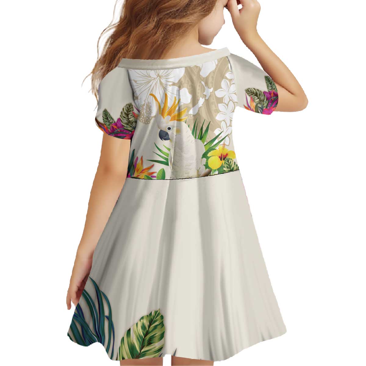 New Zealand Cacatua Galerita Family Matching Off The Shoulder Long Sleeve Dress and Hawaiian Shirt Aotearoa Cockatoo Tropical Flowers