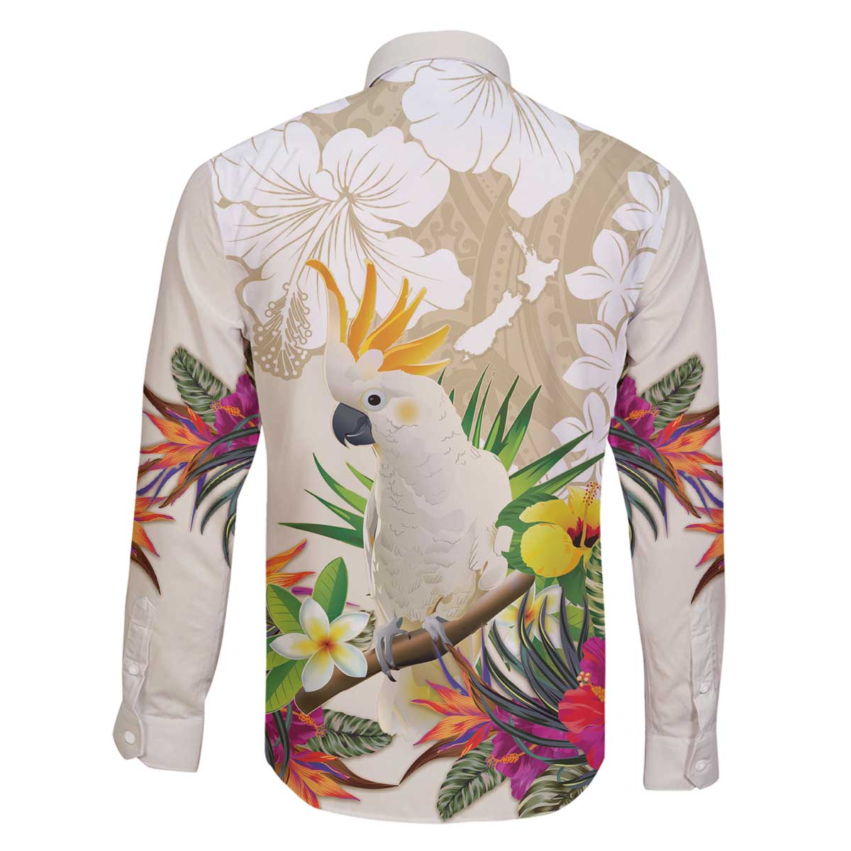 New Zealand Cacatua Galerita Family Matching Off The Shoulder Long Sleeve Dress and Hawaiian Shirt Aotearoa Cockatoo Tropical Flowers