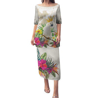 New Zealand Cacatua Galerita Family Matching Puletasi and Hawaiian Shirt Aotearoa Cockatoo Tropical Flowers