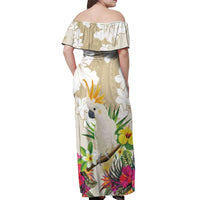 New Zealand Cacatua Galerita Off Shoulder Maxi Dress Aotearoa Cockatoo Tropical Flowers