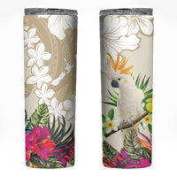 New Zealand Cacatua Galerita Skinny Tumbler Aotearoa Cockatoo Tropical Flowers LT14 Beige - Polynesian Pride