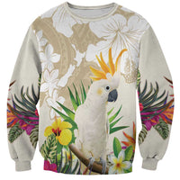 New Zealand Cacatua Galerita Sweatshirt Aotearoa Cockatoo Tropical Flowers LT14 Unisex Beige - Polynesian Pride