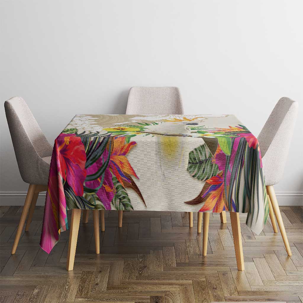 New Zealand Cacatua Galerita Tablecloth Aotearoa Cockatoo Tropical Flowers LT14 - Polynesian Pride