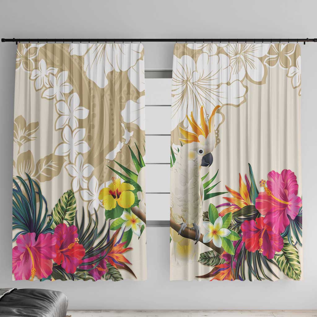 New Zealand Cacatua Galerita Window Curtain Aotearoa Cockatoo Tropical Flowers