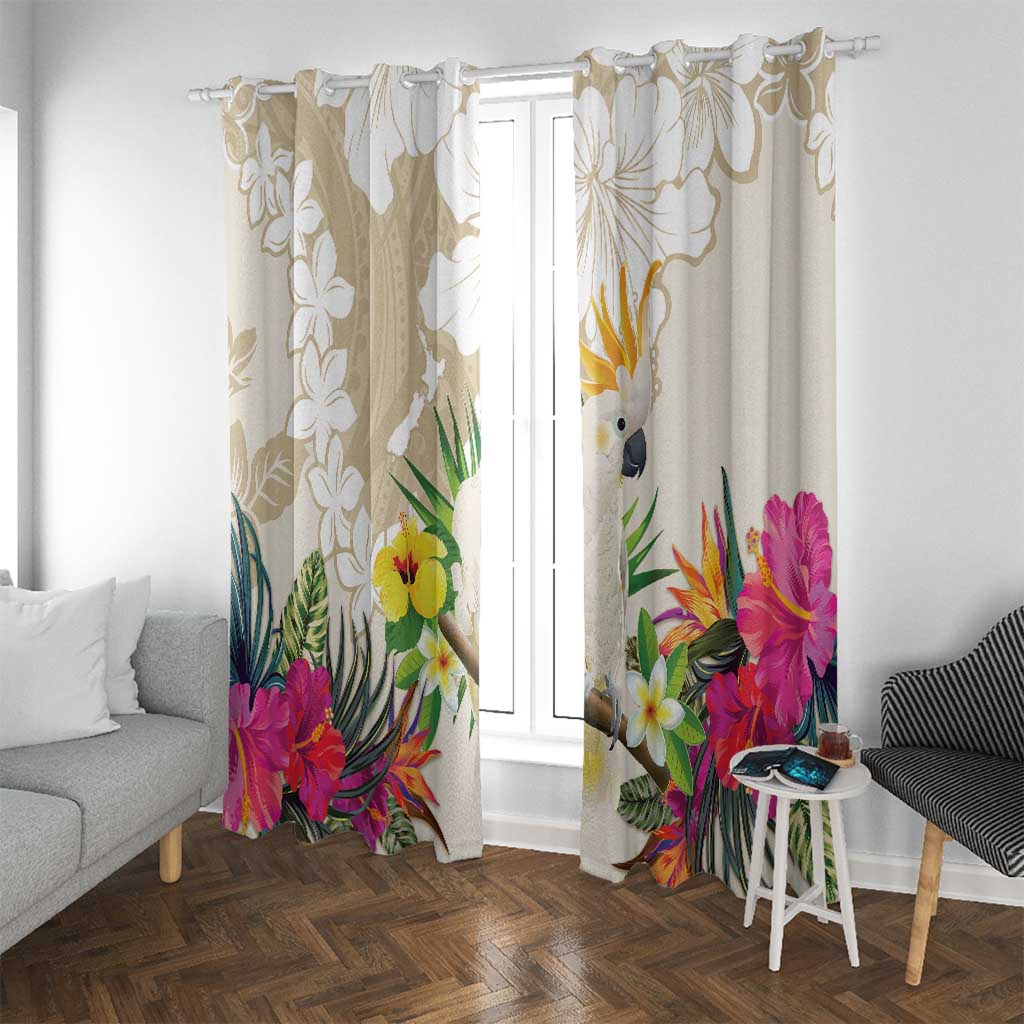 New Zealand Cacatua Galerita Window Curtain Aotearoa Cockatoo Tropical Flowers