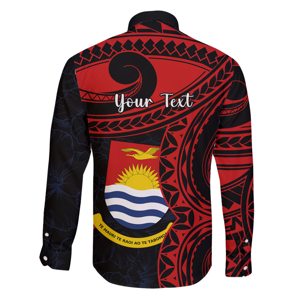 Personalised Kiribati Human Rights Day Family Matching Off Shoulder Short Dress and Hawaiian Shirt Coat Of Arms With Polynesian Tropical Flowers LT14 - Polynesian Pride