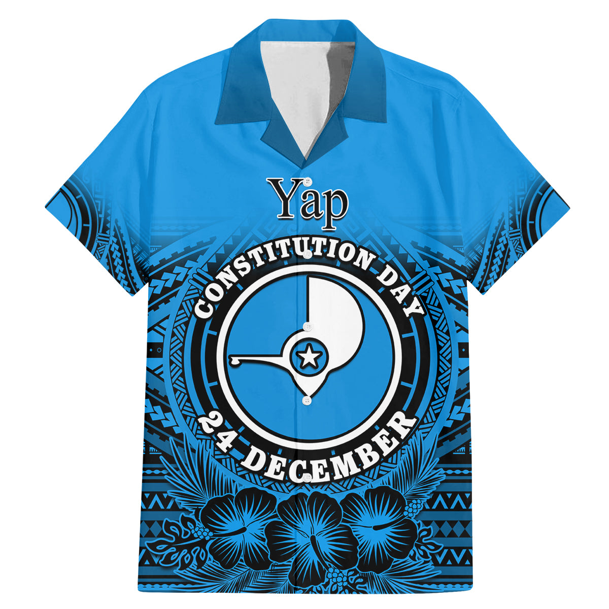 Personalised Yap Constitution Day Family Matching Mermaid Dress and Hawaiian Shirt FSM Seal Happy 24 December LT14 Dad's Shirt - Short Sleeve Blue - Polynesian Pride