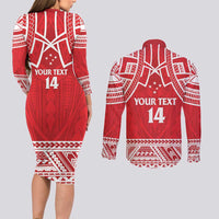Samoa Rugby Custom Couples Matching Long Sleeve Bodycon Dress and Long Sleeve Button Shirt Toa Samoa Pacific Sporty Red - Polynesian Pride
