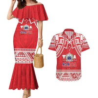 Samoa Rugby Custom Couples Matching Mermaid Dress and Hawaiian Shirt Toa Samoa Pacific Sporty Red - Polynesian Pride