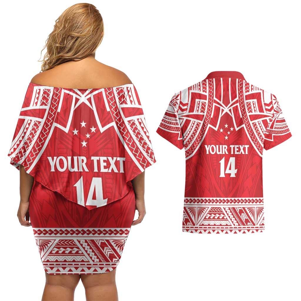 Samoa Rugby Custom Couples Matching Off Shoulder Short Dress and Hawaiian Shirt Toa Samoa Pacific Sporty Red - Polynesian Pride