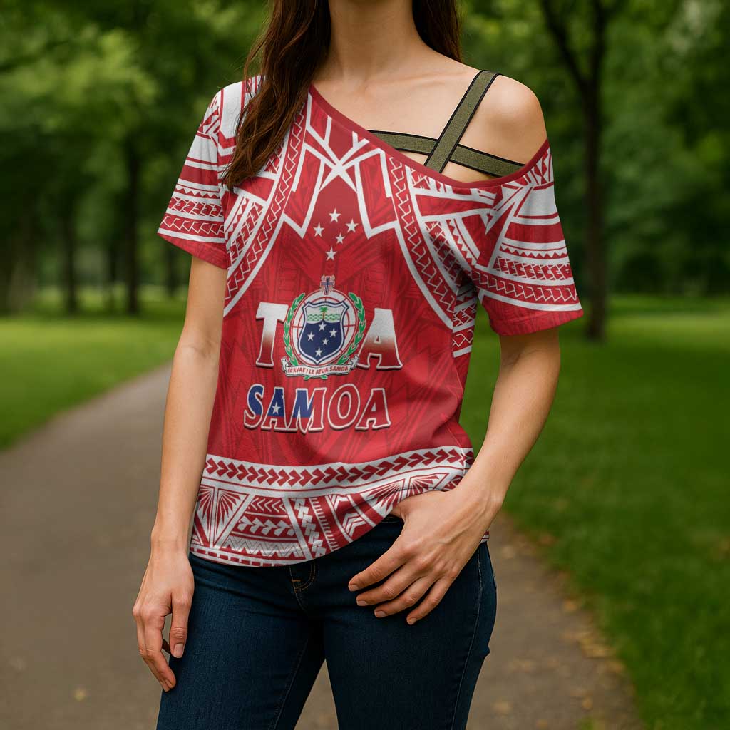 Samoa Rugby Custom Cross Shoulder Shirt Toa Samoa Pacific Sporty Red - Polynesian Pride