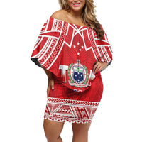 Samoa Rugby Custom Family Matching Off Shoulder Short Dress and Hawaiian Shirt Toa Samoa Pacific Sporty Red - Polynesian Pride