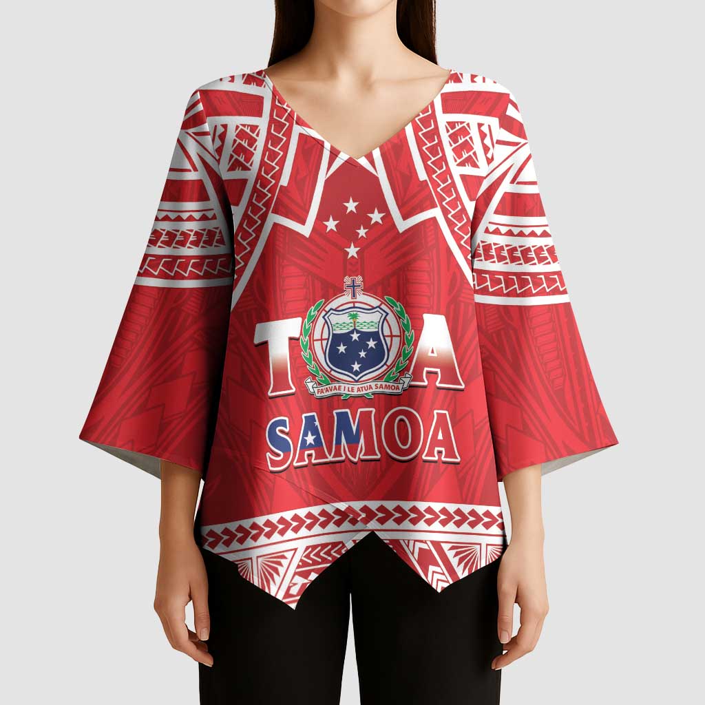 Samoa Rugby Custom Kimono Sleeve Blouse Toa Samoa Pacific Sporty Red - Polynesian Pride