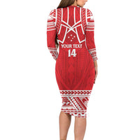 Samoa Rugby Custom Long Sleeve Bodycon Dress Toa Samoa Pacific Sporty Red - Polynesian Pride